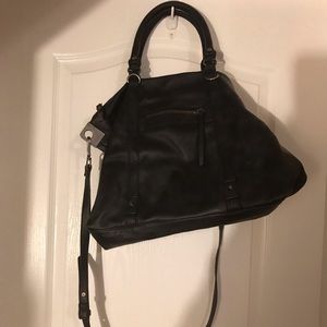 Black Faux Leather Steve Madden Purse with Leopard Print Liner